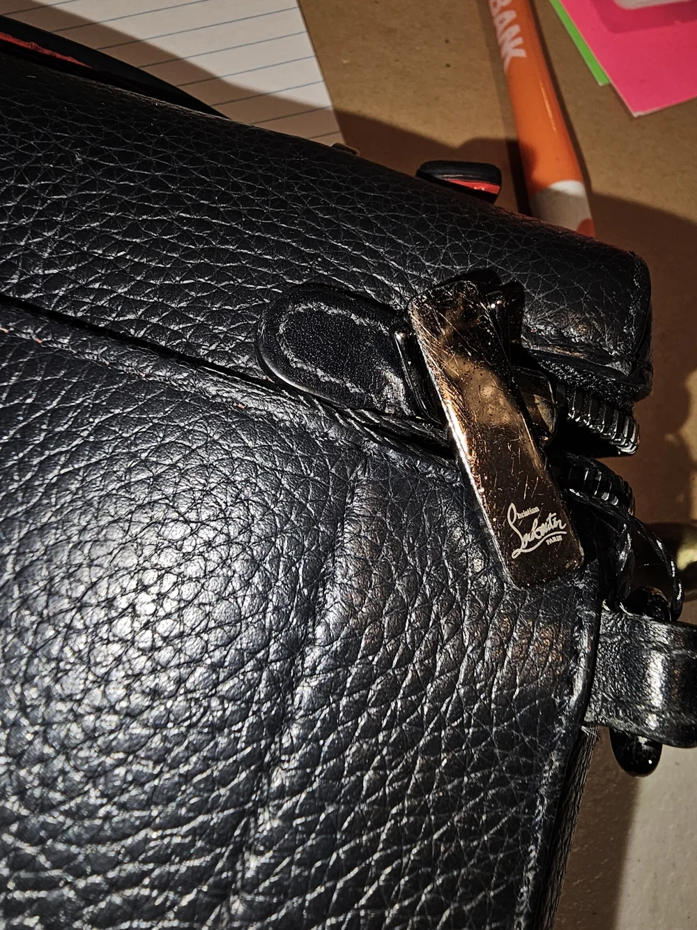 Christian Louboutin Bum Loubilab Black Pebbled Leather Crossbody Bag Red Lining